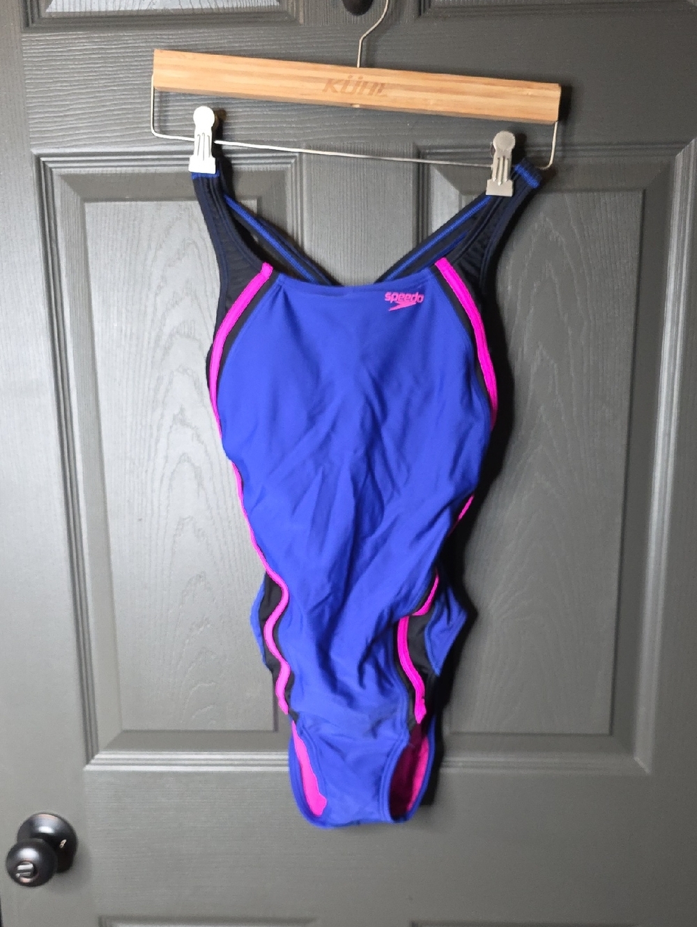 Speedo Blue One-Piece Swimsuit with Pink Piping